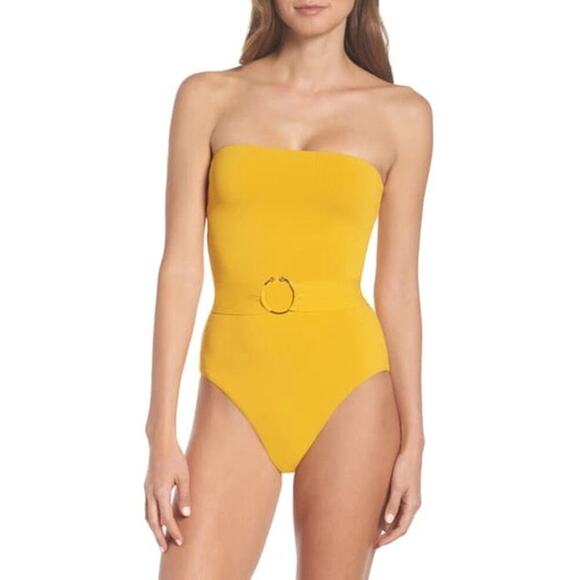 Robin Piccone Other - Robin Piccone Mustard Yellow Strapless Bandeau One Piece Swimsuit Size 6 NWT